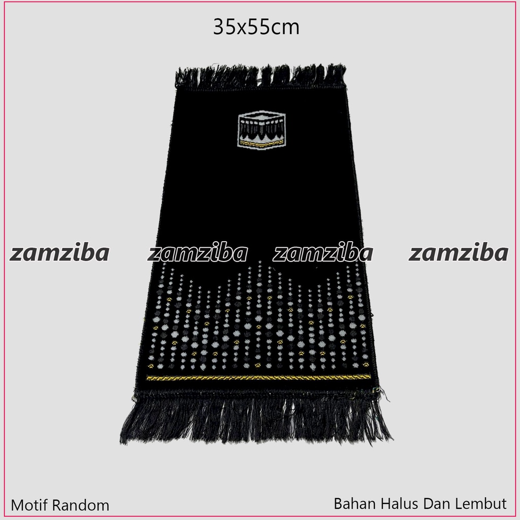 Sajadah Turki Mini Motif Kiswah Kusus Hitam Ukuran 35x60 Sejadah ANAK Perlengkapan Sholat Zamziba