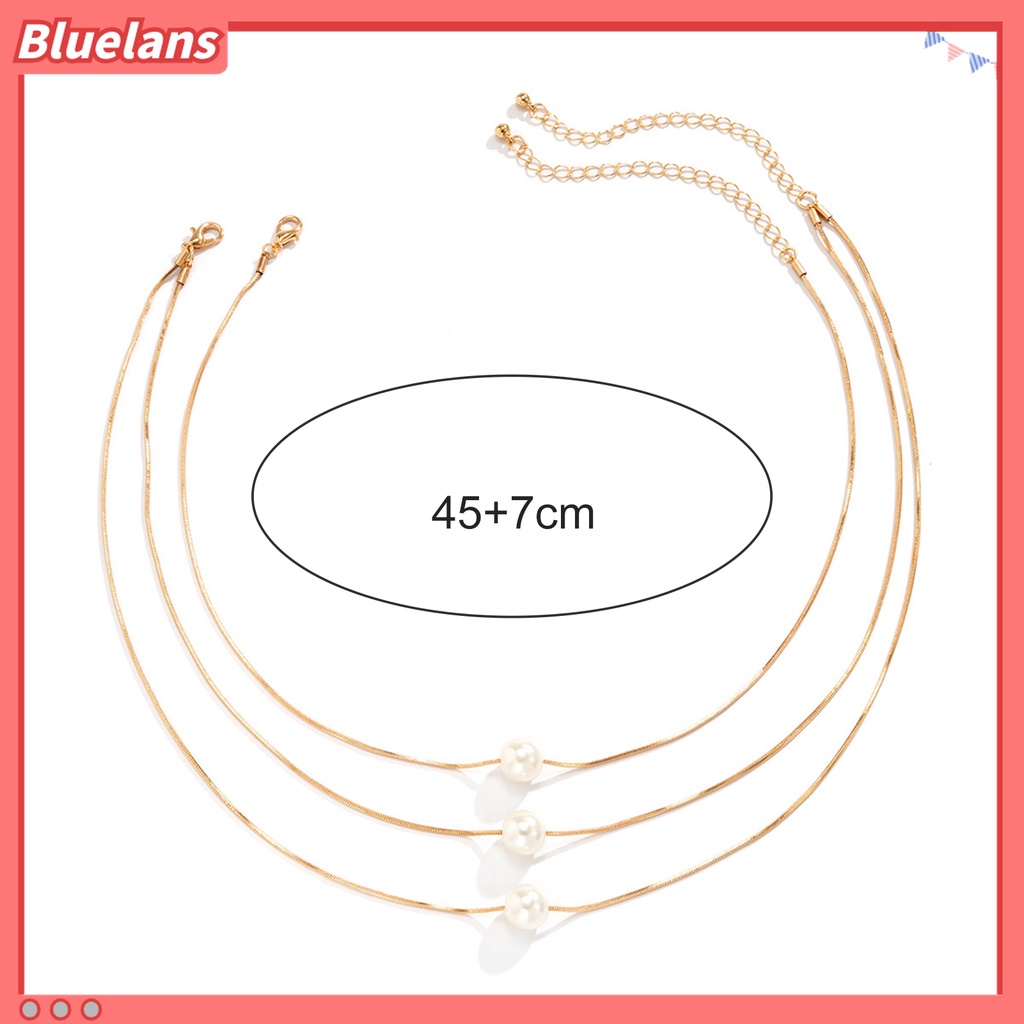 2pcs Kalung Rantai Klavikula Multilayer Aksen Mutiara Imitasi Tahan Lama Untuk Wanita