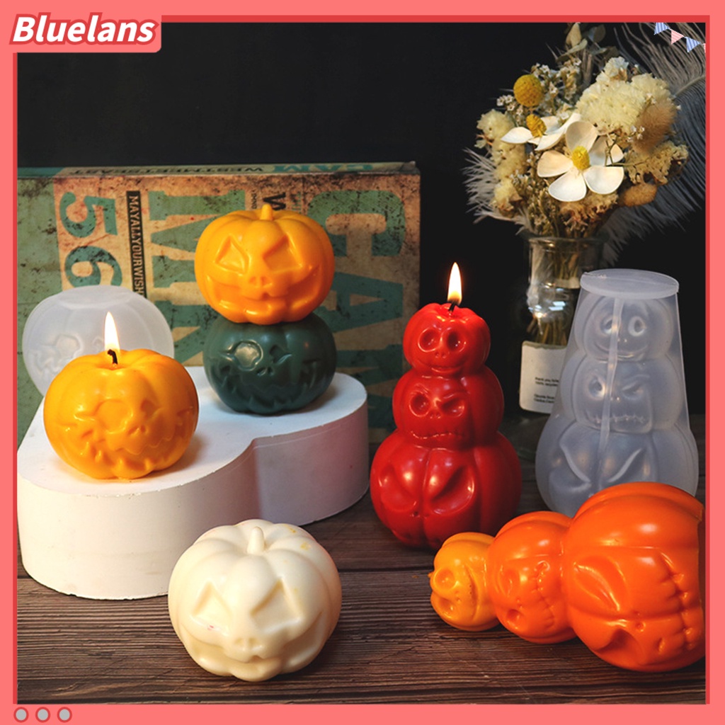 Cetakan Lilin Bentuk Labu Halloween Bahan Silikon Food Grade Ramah Lingkungan Anti Lengket Reusable