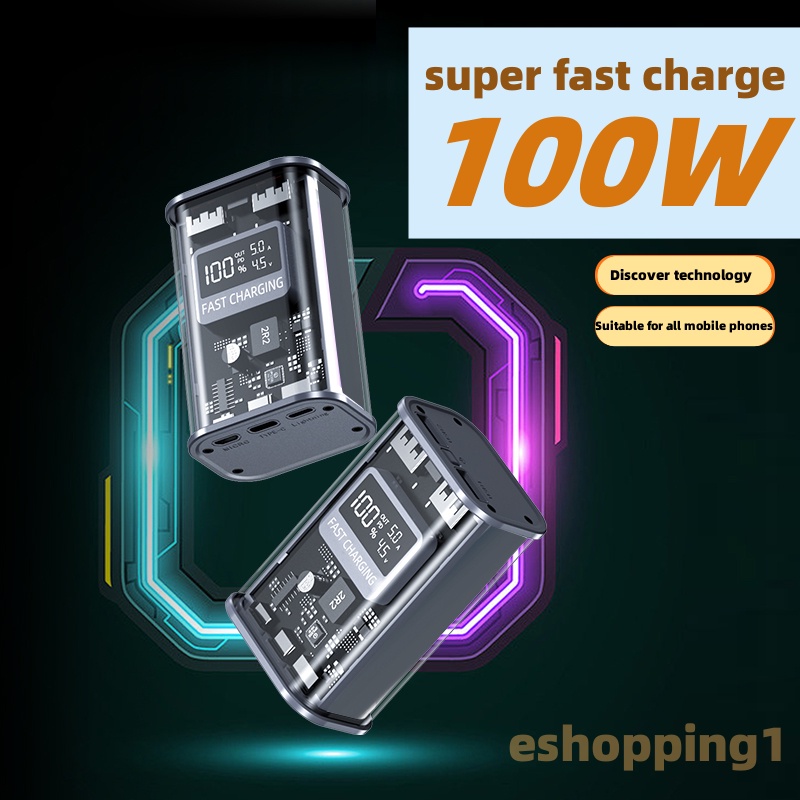 22.5W Fast Charge 20000 mAh transparent mecha power bank large capacity portable dual output real-time screen display