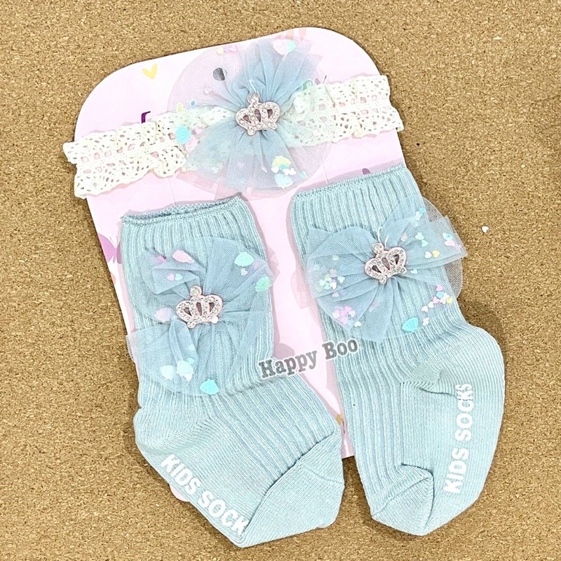 set kaos kaki anak + bando bandana renda premium kid socks fashion set