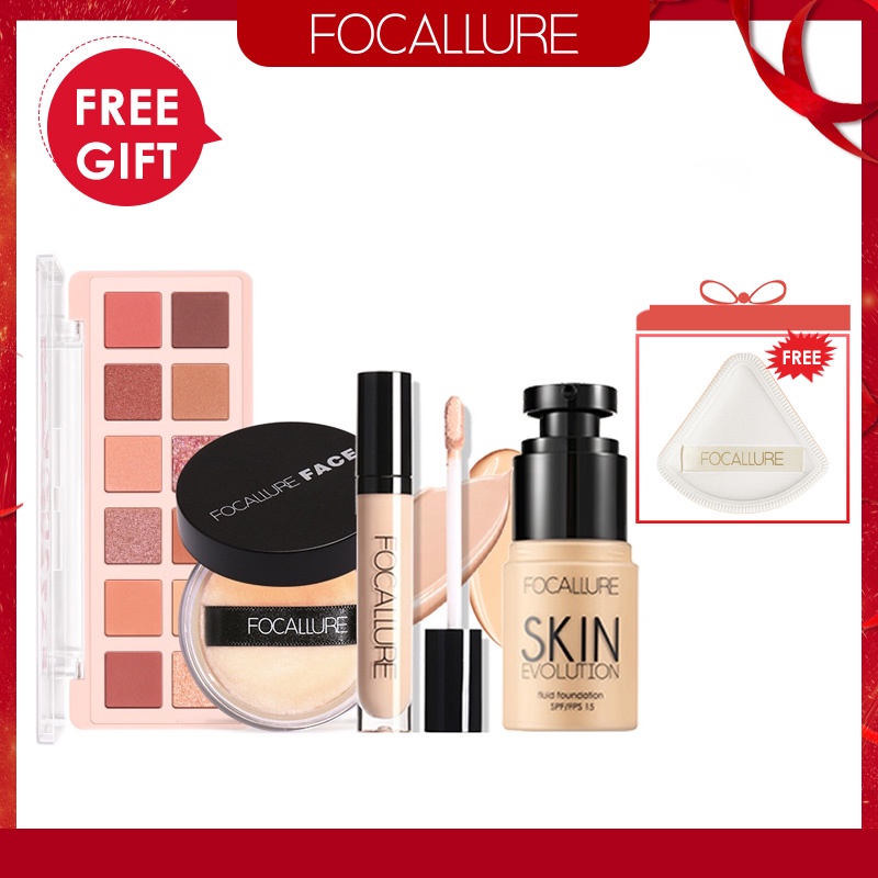 FOCALLURE 4-PCS Makeup set Cosmetics Kit( Eyeshadow / Face foundation / Concealer / Loose powder)