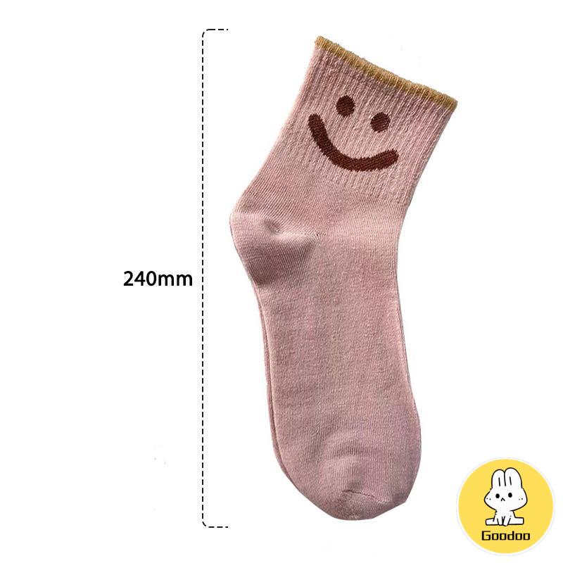 Kaus Kaki Wanita Mid-tube Cute Smiley College Style Kaus Kaki Trendi Musim Gugur Musim Dingin Musim Semi Musim Panas -Doo