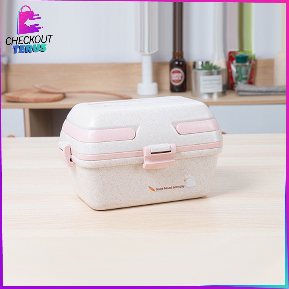 CT C693 Kotak Bekal Microwavable Bento Set Portable Anti Tumpah Lunch Box Set Free Sendok Sumpit Bahan PP Jerami Gandum BPA FREE