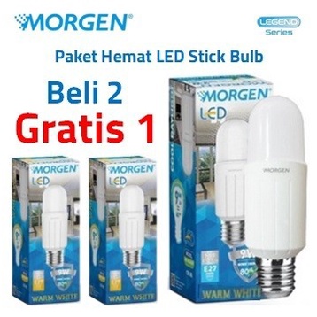 MORGEN Lampu LED Bulb Tabung Stick 9W 9 WATT E27 BELI 2 GRATIS 1
