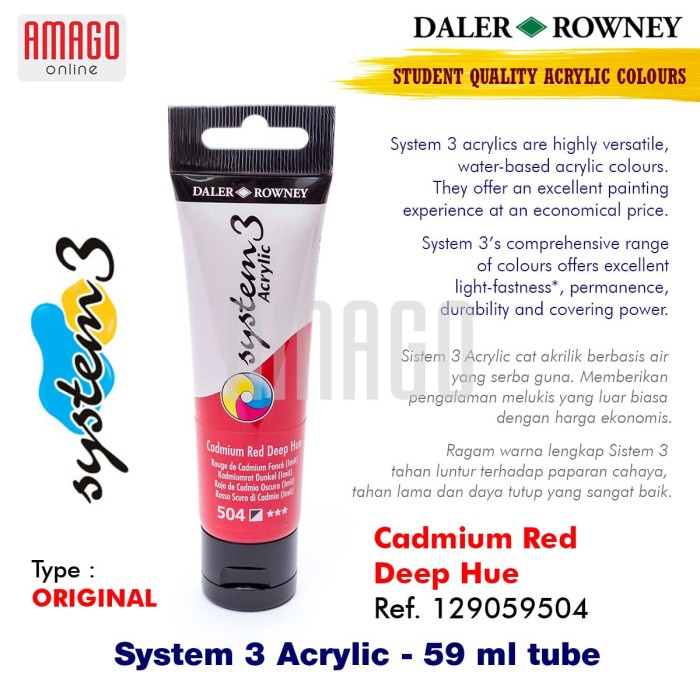 

Gilaa!!! Daler-Rowney- System 3 Acrylic 59 Ml- Cadmium Red Deep Hue - 129059504 Diskon