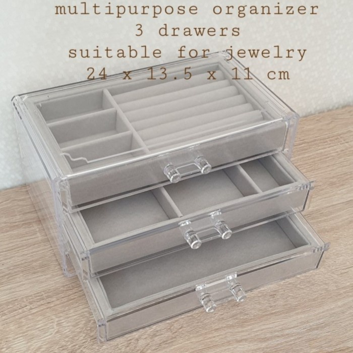 Tempat Perhiasan Organizer Jewelry Box Kotak Perhiasan 3 Drawers Laci Acrylic Akrilik