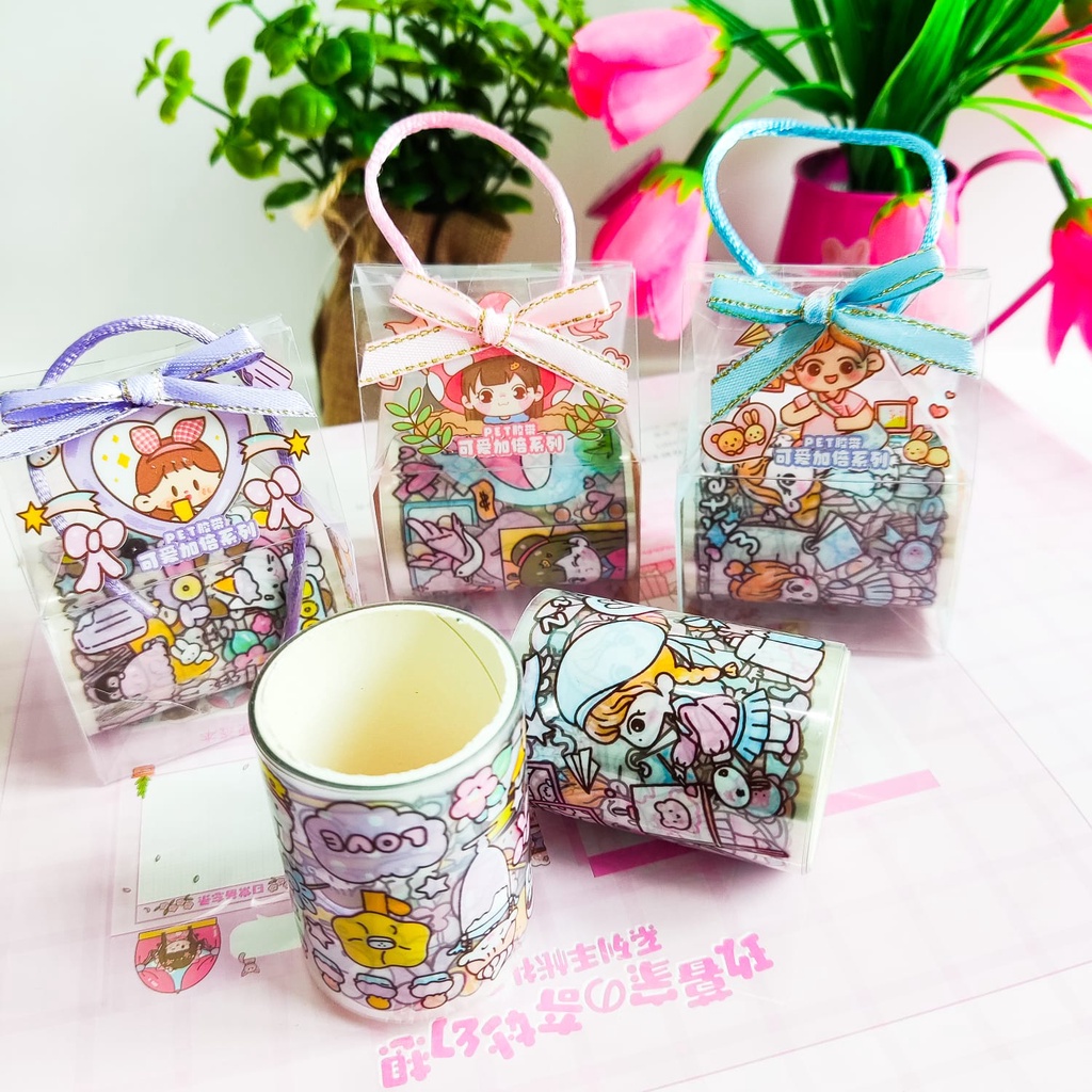 Sticker BOX Mini Solatip Washi paper bag Tape Roll Kode JH-SC Set Daily Manual Cute Pattern Decorative Tape Sticker Gift Box