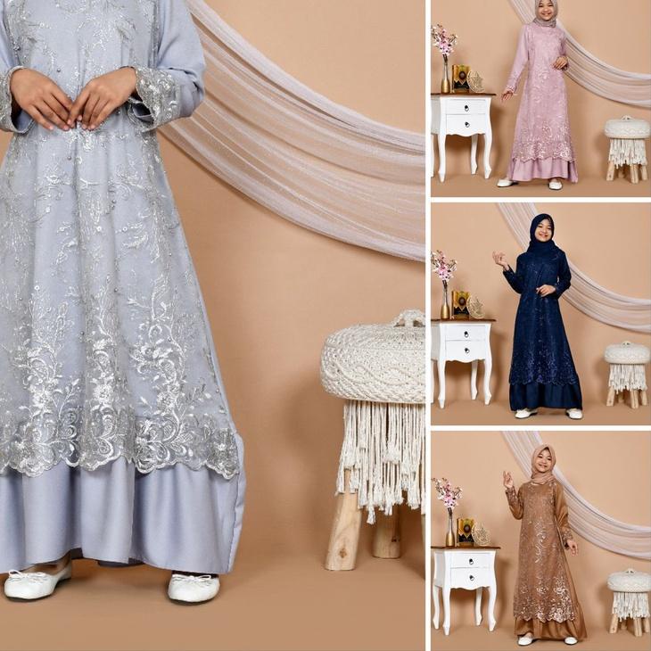 GAMIS MITHA ANAK MAXI TANGGUNG 9-12th DRESS MUSLIM REMAJA BRUKAT TILE BORDIR LEBARAN IDUL FITRI PRAM