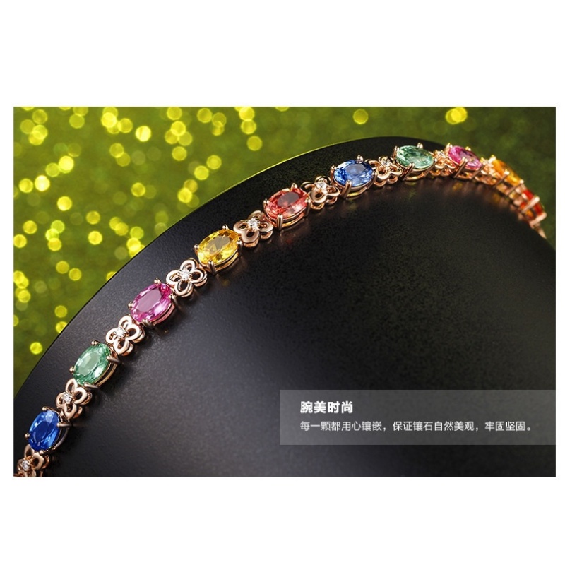 Goldkingdom Perhiasan Fashion 24K Bangkok Aksesoris Ready Stock Harta Karun Warna-Warni Seri Mewah Dan Mulia Kreatif Gilt Bertatahkan Gelang Permata Warna-Warni