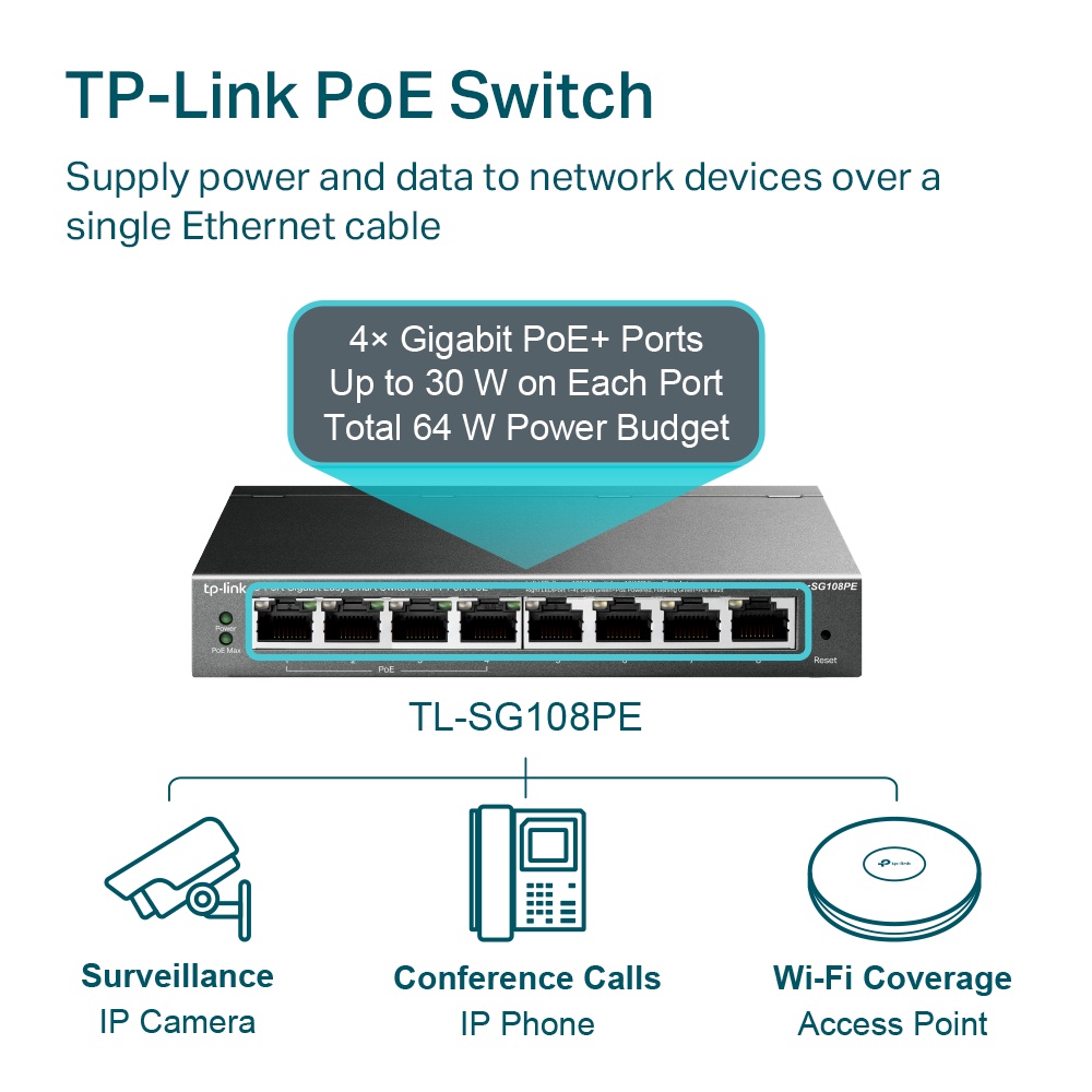 (New)Tp-link TL-SG108PE 8-Port Gigabit Easy Smart Switch with 4-Port PoE