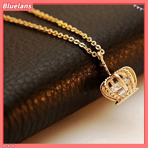 Bluelans Kalung Rantai Dengan Liontin Mahkota Aksen Kubik Zirkonia Untuk Wanita