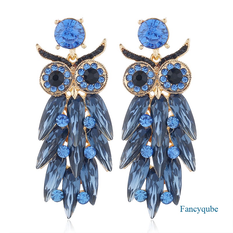 Fancyqube Anting Bentuk Burung Hantu Aksen Berlian Imitasi Gaya Retro Untuk Wanita