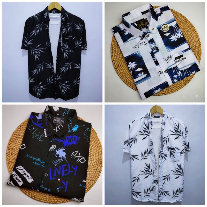 KEMEJA PRIA LENGAN PENDEK MOTIF ASLI/HEM PRIA CASUAL LENGAN PENDEK HARISTON/HEM PRIA