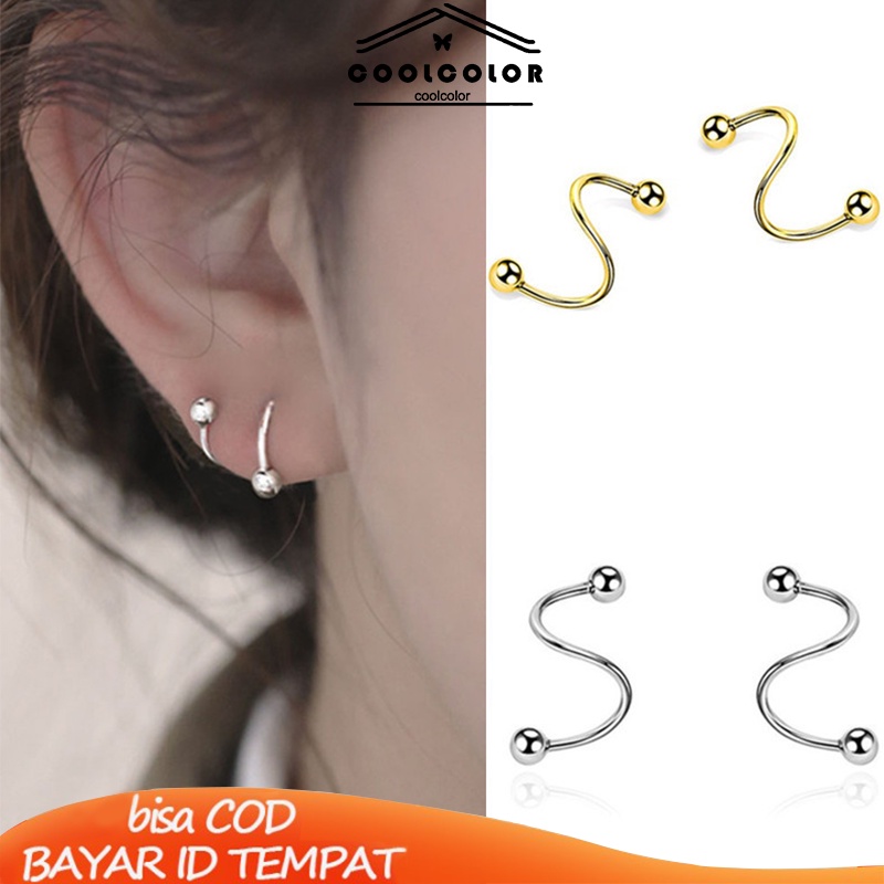 COD❤️1 Pasang Anting Sederhana Baru Kepribadian Wanita Minoritas Double Spiral Ear Studs Ready stock