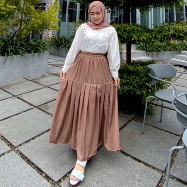TARTAN SKIRT / ROK PANJANG MOTIF KOTAK KOTAK MODEL KOREA BENTUK PAYUNG DAN POLOS PINGGANG FULL KARET