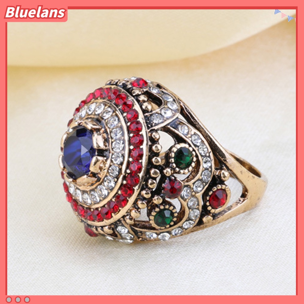 Bluelans Women Luxury Round Colorful Rhinestone Inlaid Finger Ring Party Jewelry Gift