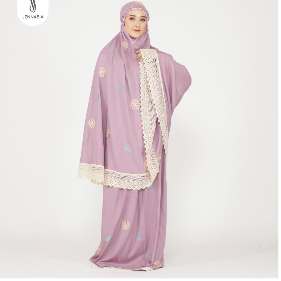 [PRODUK 6RN0Z] JENNABIA - Mukena Dewasa Jumbo Rayon Premium Bordir Monstera Motif Daun Janda Bolong 