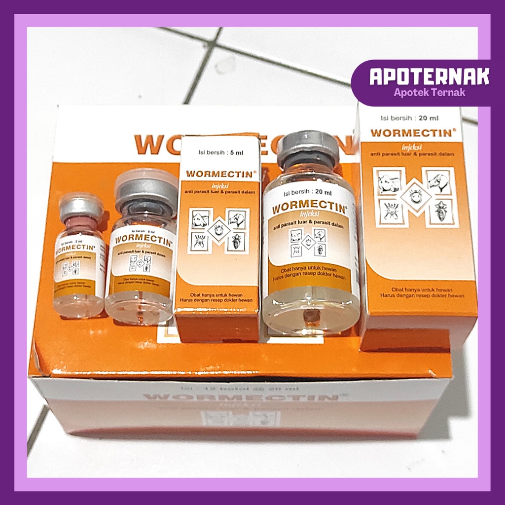 WORMECTIN 2 ml 5 ml 20 ml dg suntikan 1ml 3 ml 5 ml | Obat Scabies Gudik Jamur Kutu Caplak Cacing Untuk Sapi Kambing Kucing Anjing Kelinci | Obat Parasit Luar dan Dalam MECTIN | Apoternak