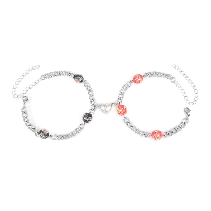 2pcs / Pasang Gelang Rantai Magnetis Bahan Stainless Steel Untuk Pria Dan Wanita