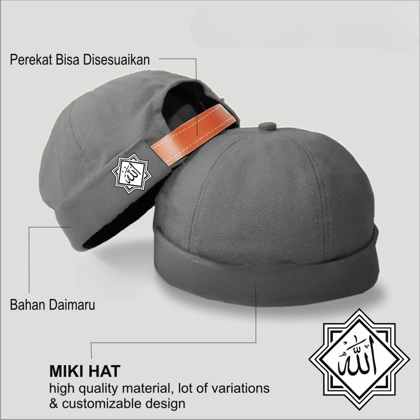 Topi Peci Miki Hat UAS Pria Dewasa Hijrah Termurah / Topi Peci Mikihat Muslim Kaligrafi ALLOHU AKBAR MASYA ALLAH BISMILLAH LAFADZ ALLAH