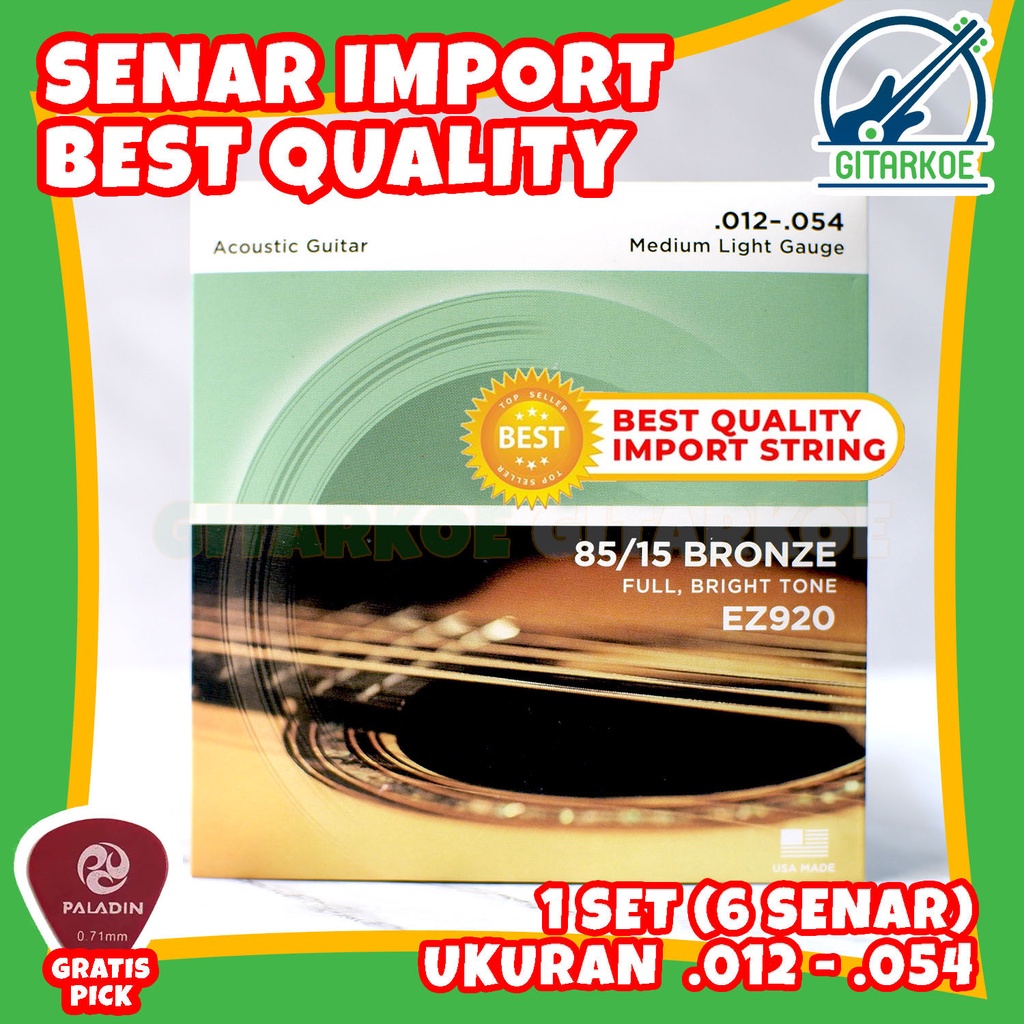 Senar Gitar Akustik String Ukuran 012 Medium Light 85 Bronze EZ920