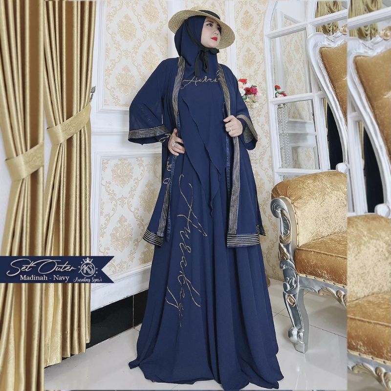 Gamis Syari Set Madinah Navy By Aurakay Syari