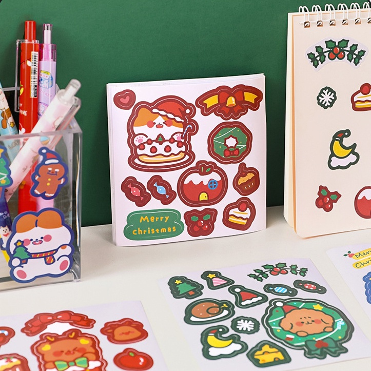 Stiker Motif Santa Claus / Snowman / Pohon Natal / Tahun Baru Untuk Dekorasi Notebook / Planner