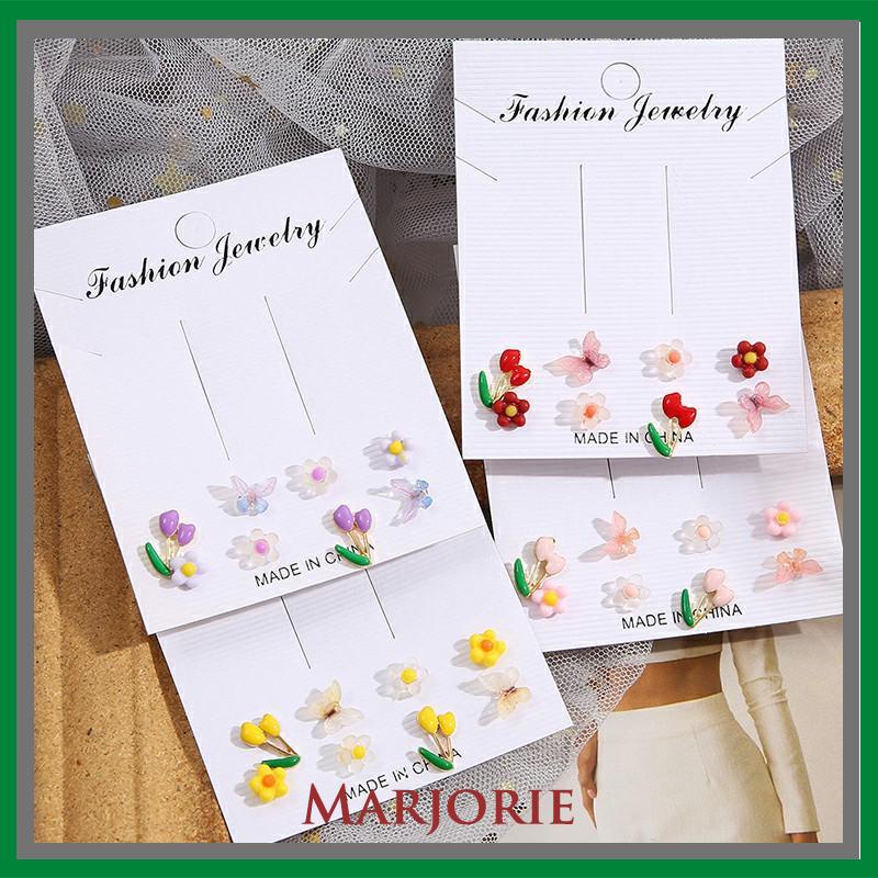 Anting Set Perhiasan Anting-anting Kupu-kupu Bunga Berwarna-Warni-MJD