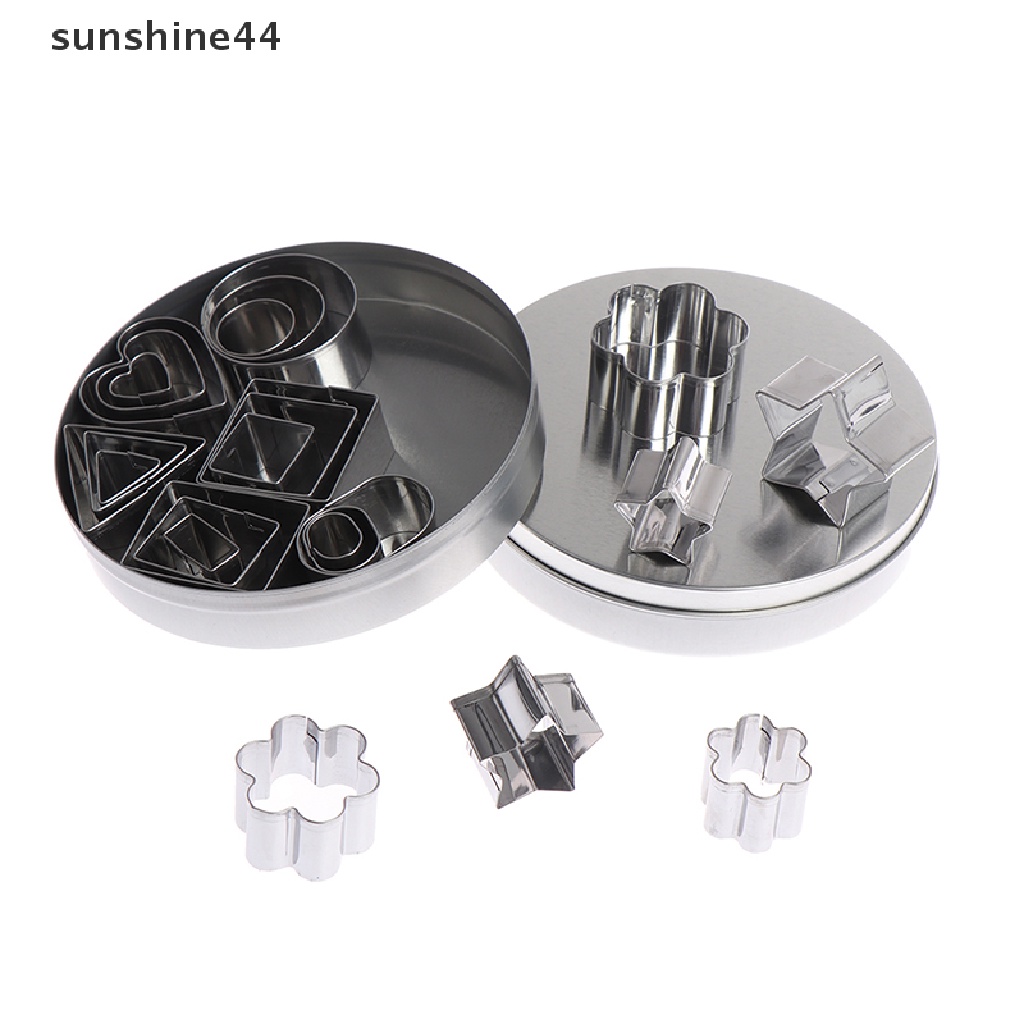 Sunshine 24Pcs / lot Cetakan Pemotong Tanah Liat Bentuk Geometri Bulat / Kotak Bahan Stainless Steel