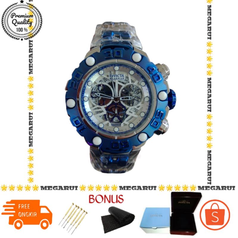 JAM TANGAN COWOK INVICTA EXCLUTION SILVER BLUE CHRONOGRAFE SUPER PREMIUM AAA