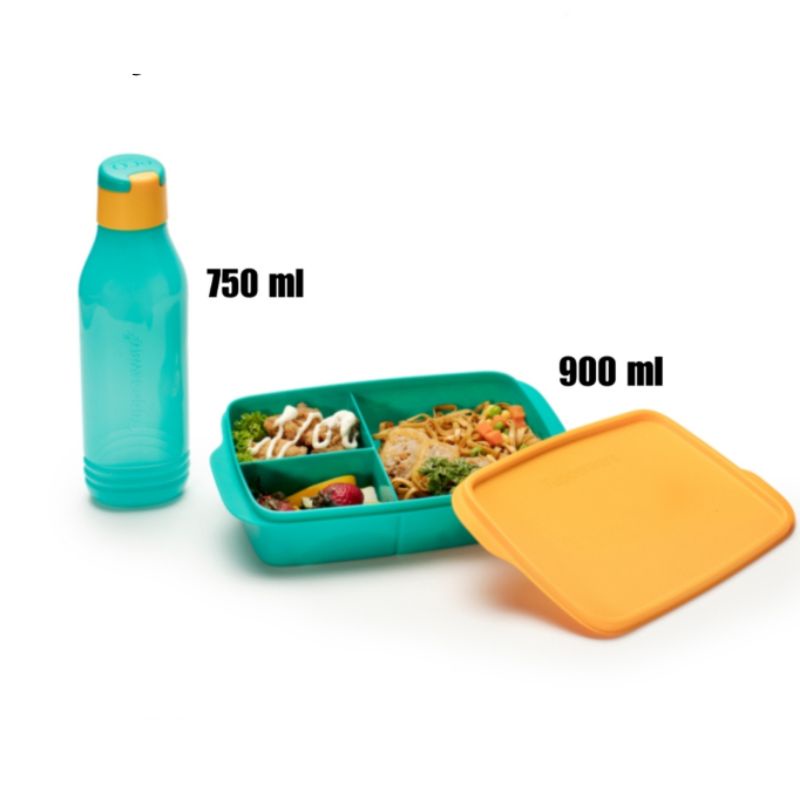 bekal makan dewasa set tupperware coolteen, ada 2 variasi ( kuning hijau ) dan ( kuning biru )