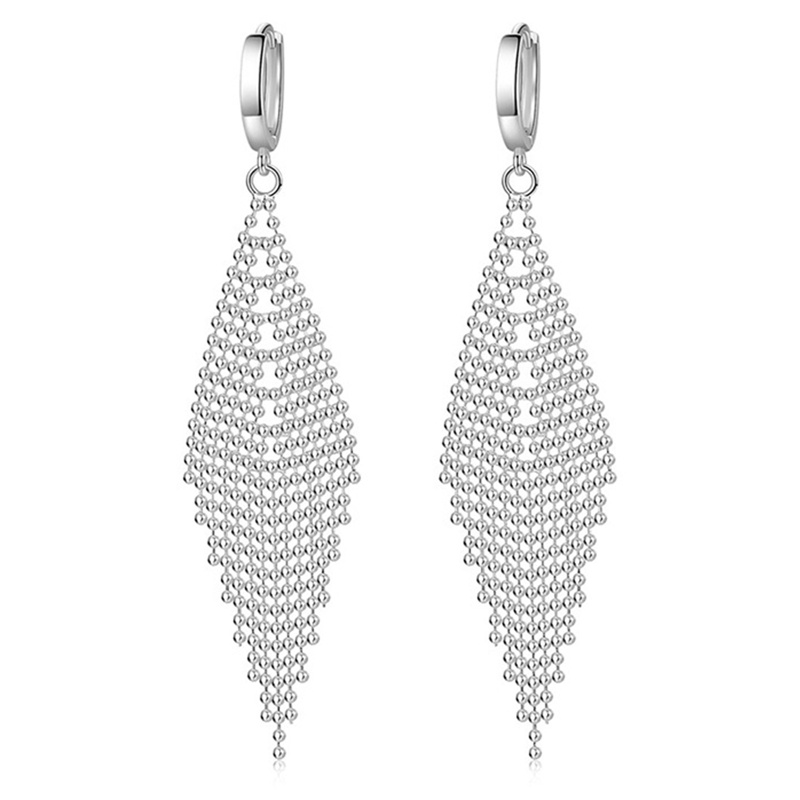 Anting Gantung Panjang Tusuk Lapis Silver Sterling 925 Aksen Rumbai Untuk Perhiasan Wanita