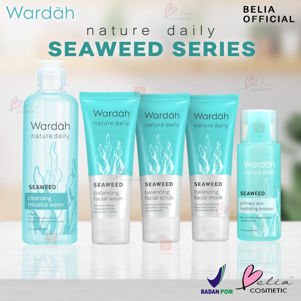 ❤ BELIA ❤ Wardah Nature Daily Seaweed Series Facial Wash Cleanser Scrub Micellar Toner Cream Mask