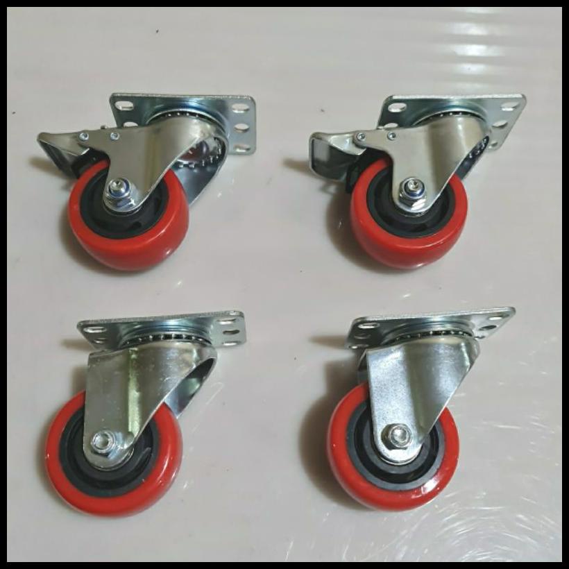 Jual Roda Troley Pu Merah Taiwan Inch Rem Muter Shopee Indonesia