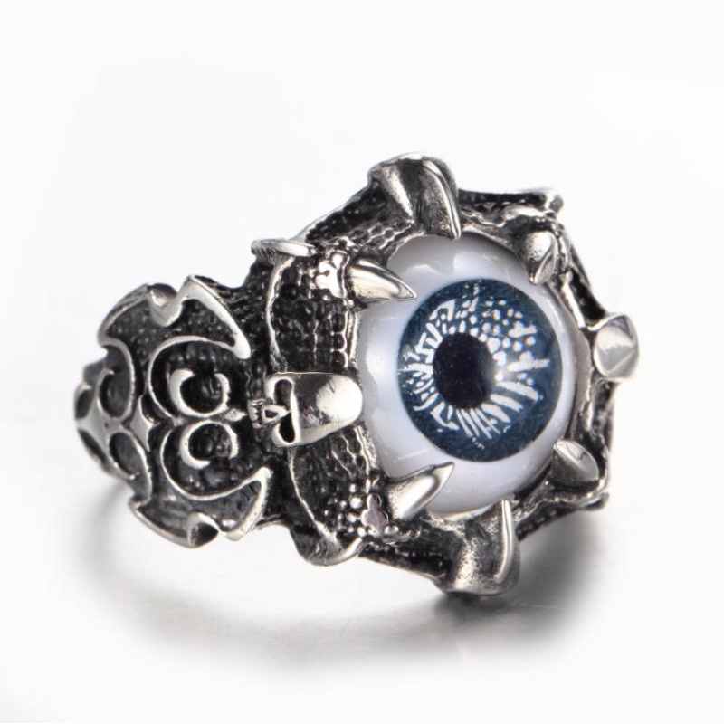 Cincin Lapis silver Desain Mata Iblis Biru Untuk Pria Muslim