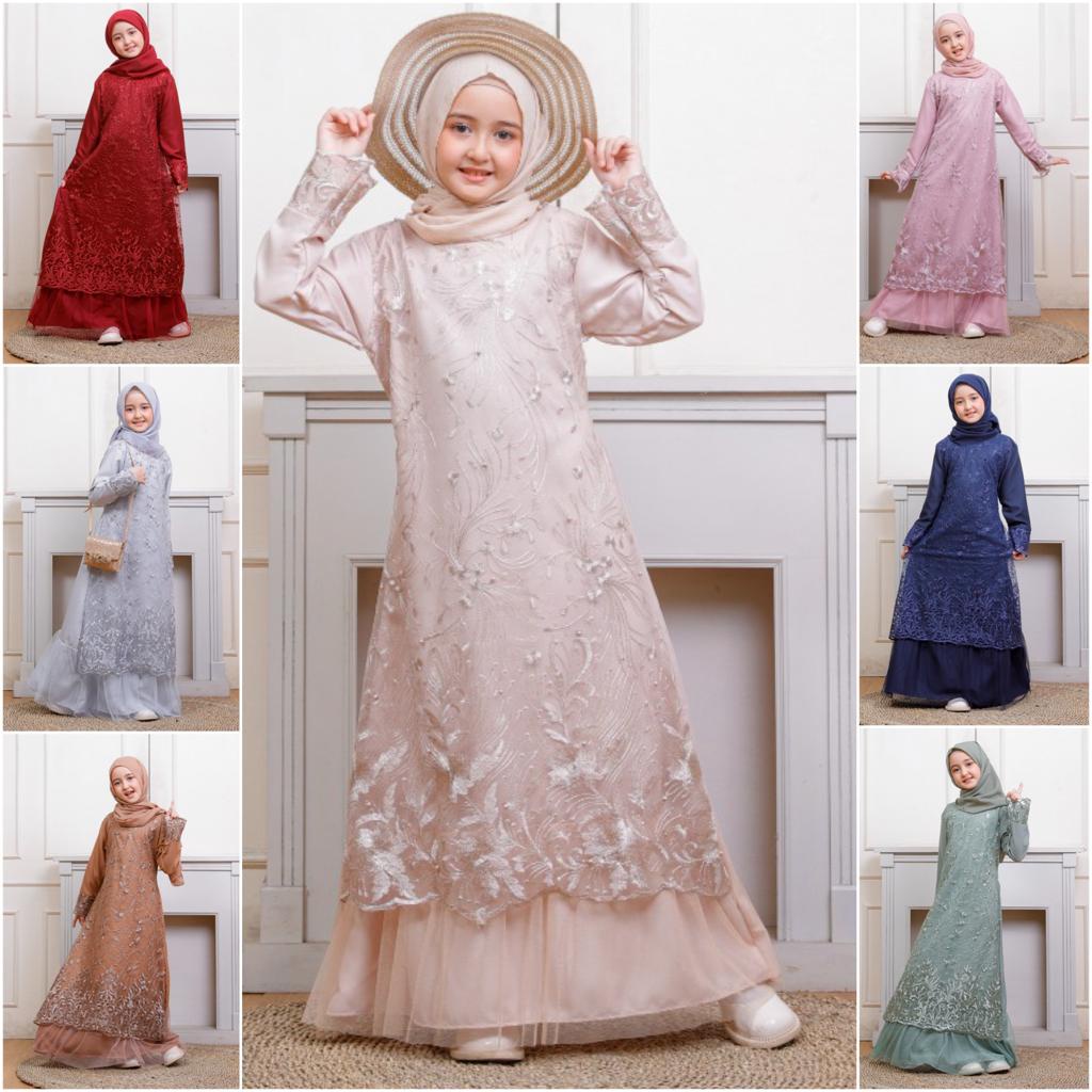 GAMIS NAFSI MAXI ANAK TANGGUNG 9-12th NAZWA DRESS MUSLIM REMAJA BRUKAT TILE BORDIR 6 WARNA