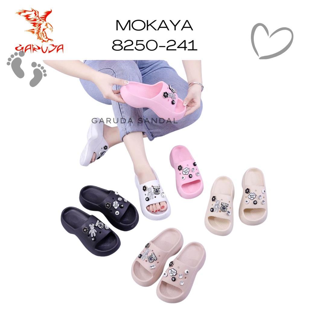 Sandal Wedges Wanita MOKAYA 8250 Eva Fuji Jelly Jibbitz Bear Bling Platform Tebal Super Ringan Import 36-40