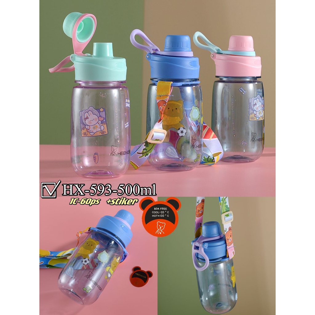 Botol Minum Terbaru Non Sedotan Gantungan + Tali Free Stiker 500ml 593