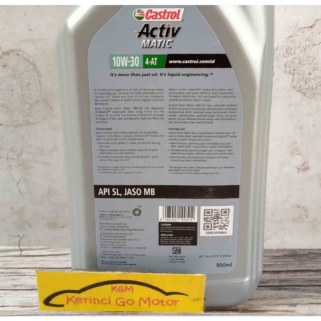 OLI CASTROL ACTIVE MATIC 10W-30 0.8L - OLI MOTOR CASTROL ACTIVE MATIC