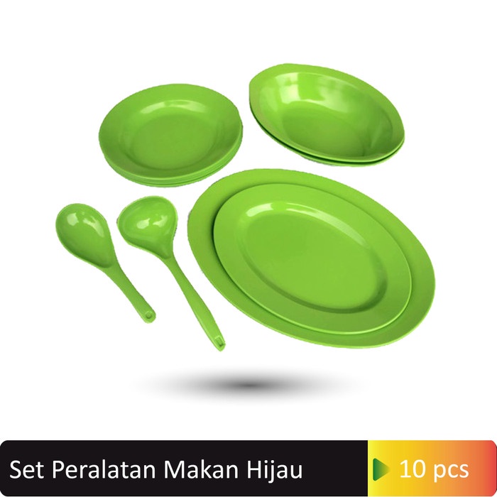 Glori Melamine Paket Peralatan Makan Melamin Set Hijau 10 Pcs