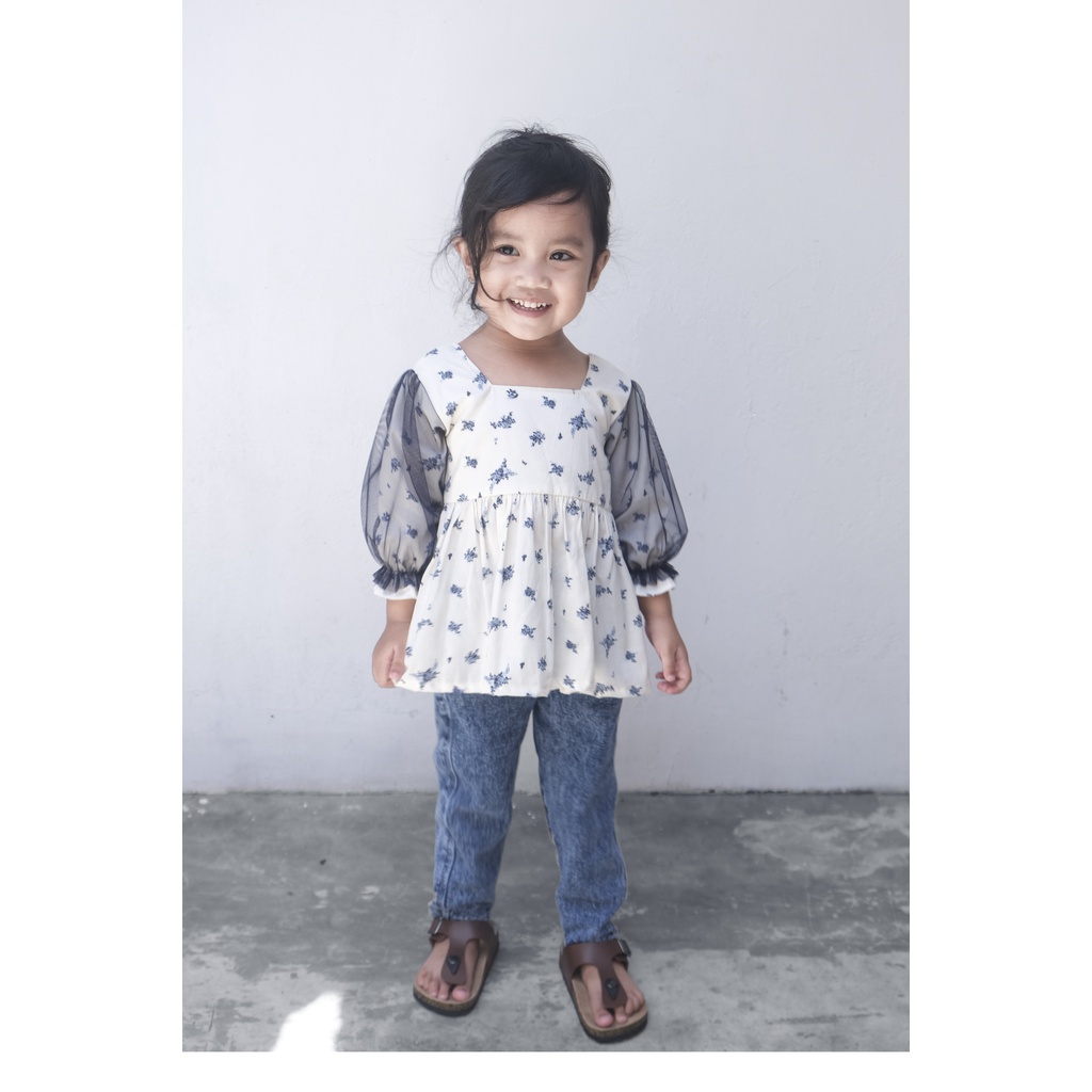 EIKO - Atasan Katun Lengan Panjang Tutu Tule Anak Setelan Jeans