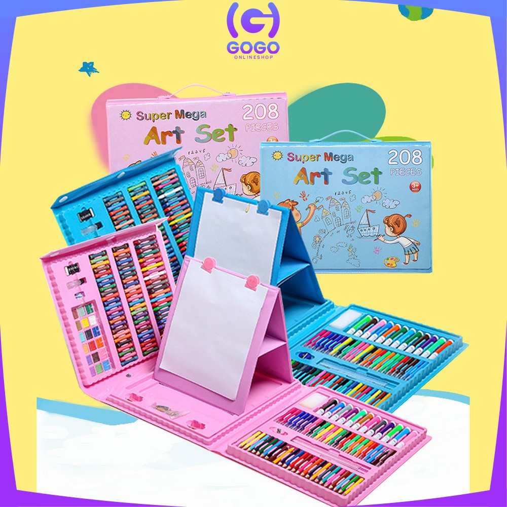 GOGO-A29 Pensil Warna Crayon Set Isi 208PCS / Peralatan Gambar Lukis Anak Mewarnai / Oil Paste Alat Tulis Colouring Book kids