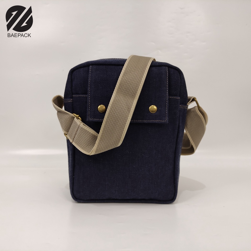 Tas Selempang Pria Premium Kanvas Xavier Navy Original Baepack / Sling Bag / Tas Bahu Cowok Canvas / Organizer Travel Bag