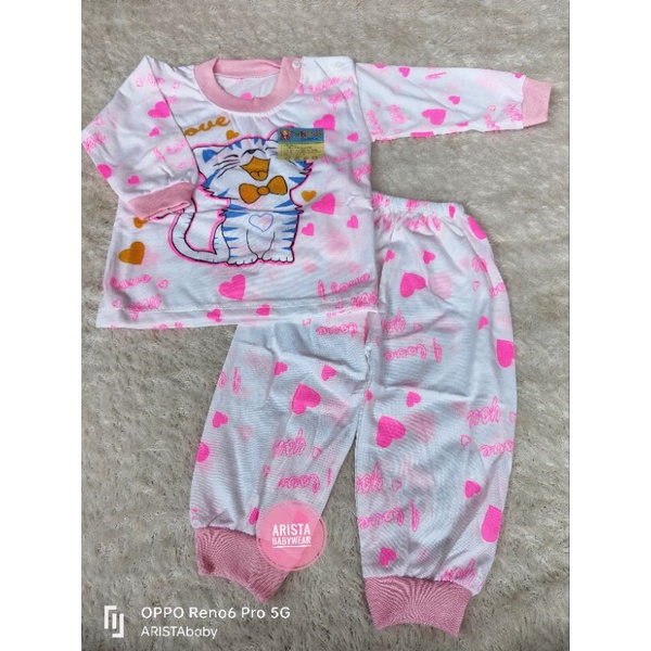 SHEILAbaby - setelan panjang kancing bahu motif kucing lucu