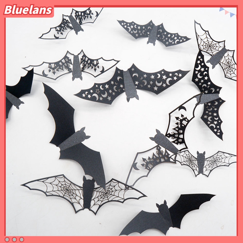 Stiker Dinding Desain Kelelawar 3D Dengan Perekat Dapat Dilepas Untuk Dekorasi Pesta Halloween