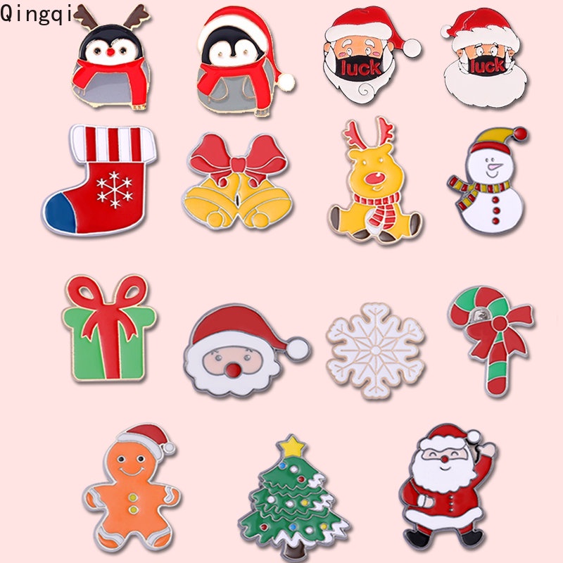 Bros Pin Enamel Desain Pohon Natal Rusa Snowman Santa Claus Bell Untuk Aksesoris Pesta Anak