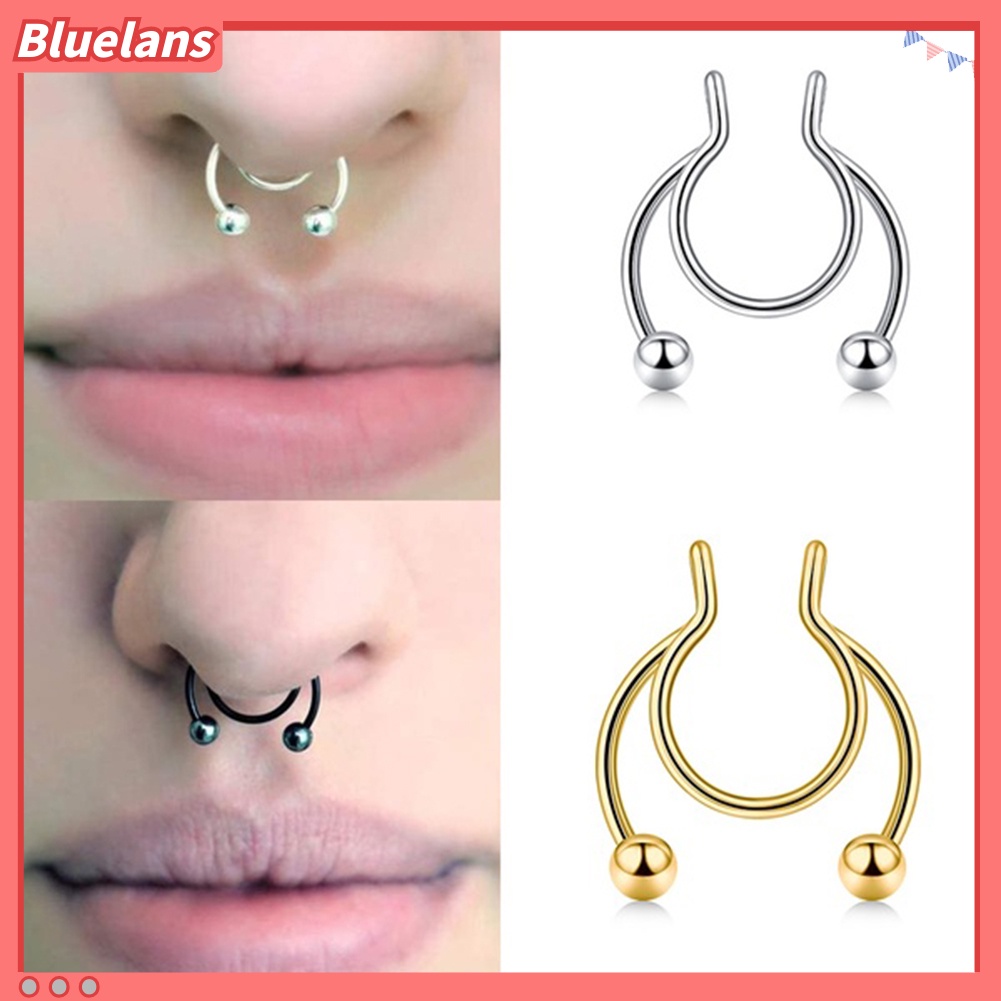 Bluelans Unisex Fashion Stainless Steel Piercing Nose Clip Ring Stud Jewelry Accessories