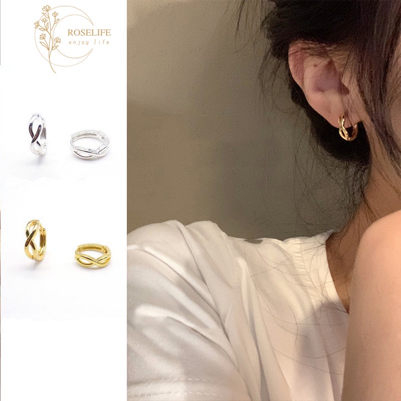 Roselife Anting Bulat Lapis Emas 14K Model Silang Minimalis Untuk Wanita