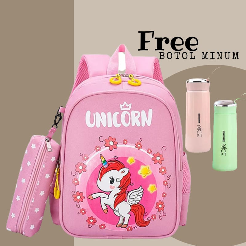 Tas Ransel Anak Sekolah Karakter Fashion Model Pola Kartun Unicor Mahkota ( Bisa Cod )